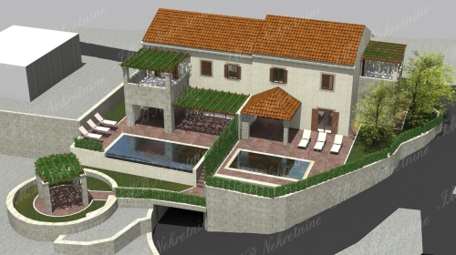 Bulding land with started construction of two semi detached houses with pools in greenery - Dubrovnik surounding